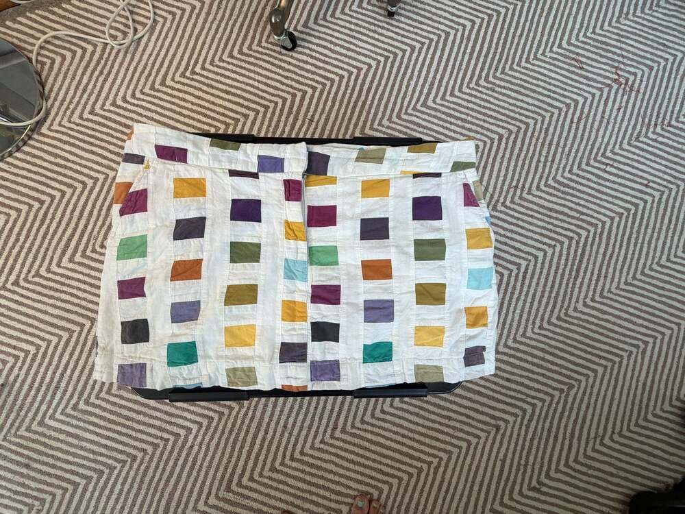Tibi New York Multi-Color Patchwork Tile Print Linen Mini Skirt